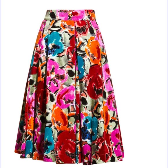 New Frances Valentine Womens  Ball A-Line Skirt Velvet Cabbage Rose Flocked Midi - Picture 4 of 10